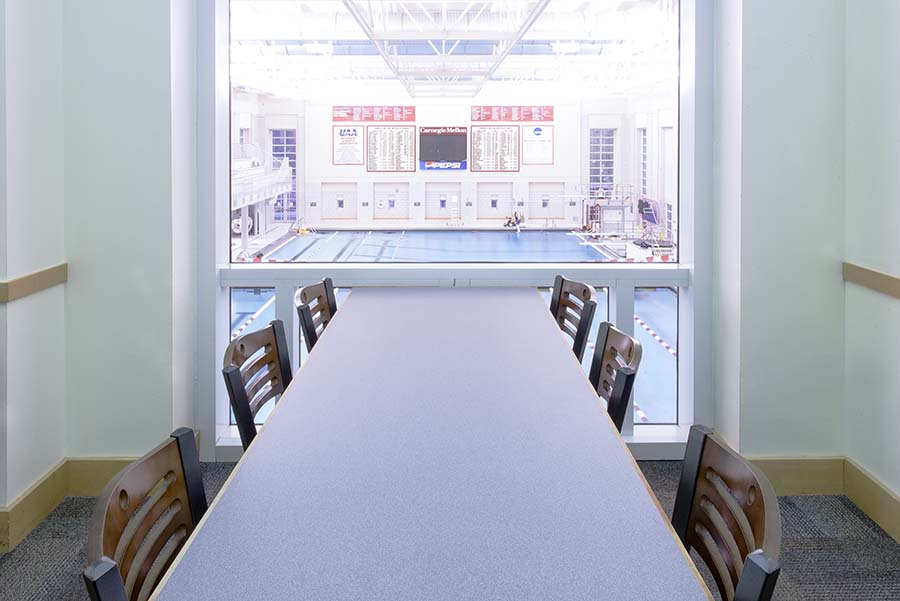Photo of the General Motors Room overlooking the swimming and diving pool